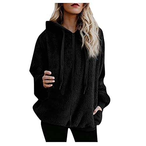 riou Sudaderas Mujercon Capucha Baratas Otoño Invierno Chaqueta Jersey Felpa Hoodie Suelto Color Sólido Suéter Suave y Confortable Pullover Manga Larga Abrigo Cálido Talla Grande 2021
