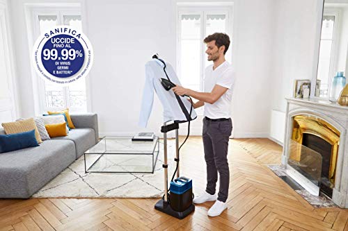 Rowenta Plancha Ixeo Power QR2021 con caldera de alta presión y eje integrado de 3 posiciones, desinfecta y mata virus y bacterias, potente y versátil, 5,8 bar, 2170 W, 1,1 litros, negro/azul
