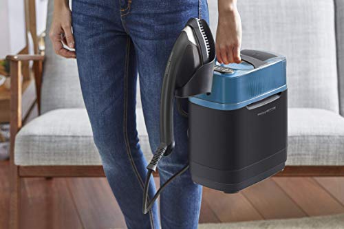 Rowenta Plancha Ixeo Power QR2021 con caldera de alta presión y eje integrado de 3 posiciones, desinfecta y mata virus y bacterias, potente y versátil, 5,8 bar, 2170 W, 1,1 litros, negro/azul