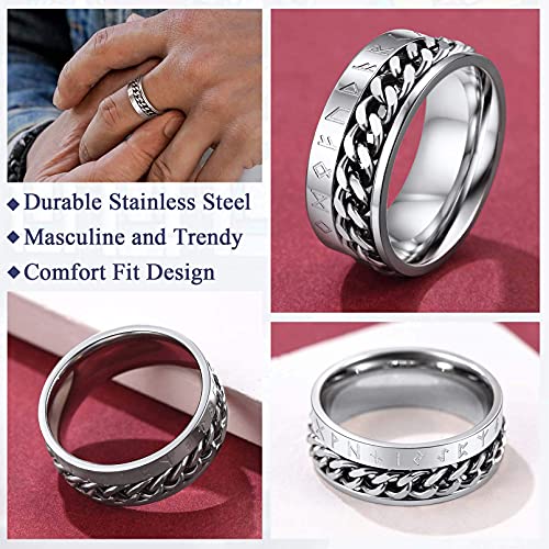 Runas Anillo Personalizado Acero Inoxidable 316L Cadena Cubana para Hombres y Mujeres de Estilo Vintage Futhark Anillo Giratorio de Banda Joyerías Morales de Amuleto de Protección Nórdico Talla 7