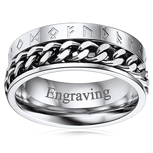 Runas Anillo Personalizado Acero Inoxidable 316L Cadena Cubana para Hombres y Mujeres de Estilo Vintage Futhark Anillo Giratorio de Banda Joyerías Morales de Amuleto de Protección Nórdico Talla 7