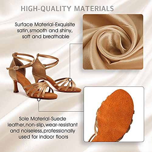 RUYBOZRY Zapatos de Baile Latino Mujer Salsa con Punta Abierta Zapatos de Baile de Salon,Modelo 802QB-7.5CM,Beige,EU40