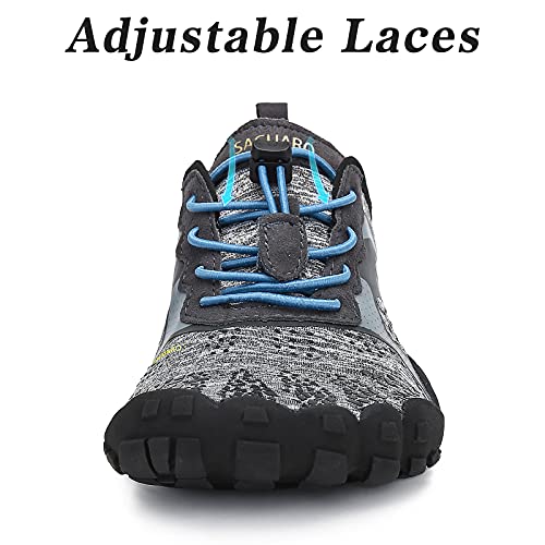 SAGUARO Hombre Mujer Barefoot Zapatillas de Trail Running Minimalistas Zapatillas de Deporte Fitness Gimnasio Caminar Zapatos Descalzos para Correr en Montaña Asfalto Escarpines de Agua, Gris, 43 EU