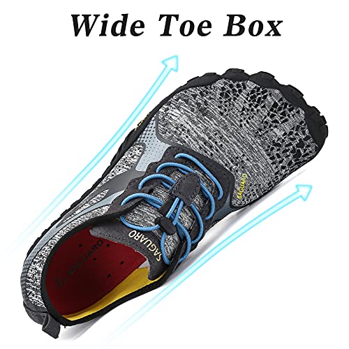 SAGUARO Hombre Mujer Barefoot Zapatillas de Trail Running Minimalistas Zapatillas de Deporte Fitness Gimnasio Caminar Zapatos Descalzos para Correr en Montaña Asfalto Escarpines de Agua, Gris, 43 EU