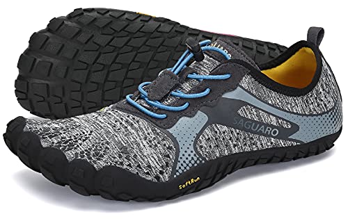 SAGUARO Hombre Mujer Barefoot Zapatillas de Trail Running Minimalistas Zapatillas de Deporte Fitness Gimnasio Caminar Zapatos Descalzos para Correr en Montaña Asfalto Escarpines de Agua, Gris, 43 EU