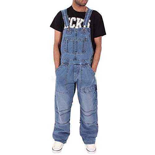 SCYDAO Pasos de Moda de los Hombres Jeans Robos Rogados Denim Bib Mono Correas Ajustables Múltiples Bolsillos,Light Blue,3XL