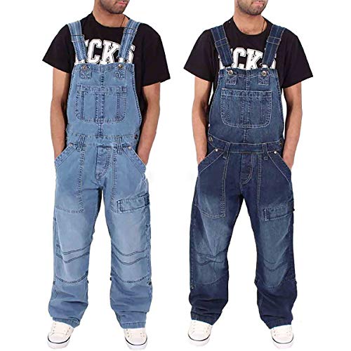 SCYDAO Pasos de Moda de los Hombres Jeans Robos Rogados Denim Bib Mono Correas Ajustables Múltiples Bolsillos,Light Blue,3XL
