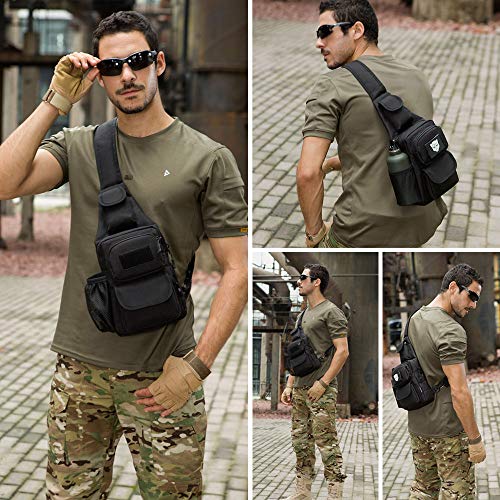 Selighting Mochila Cruzada Hombre Bolsa de Hombro Bandolera Mochila de Pecho Estilo Militar Sling Mochila Frontal Bolso Messenger para Usar al Aire Libre Camping Ciclismo Excursionismo (Negro)