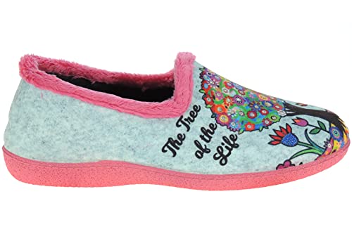 SEVILLAS: Zapatilla de IR por Casa para Mujer. Árbol de la Vida. Invierno. Suapel. Piso Goma Antideslizante. Celeste Talla 36
