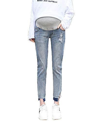 Shaoyao Pantalones para Embarazadas Maternidad Mujer Cintura Alta Ajustados Vaqueros Azul Etiqueta L/EU 32