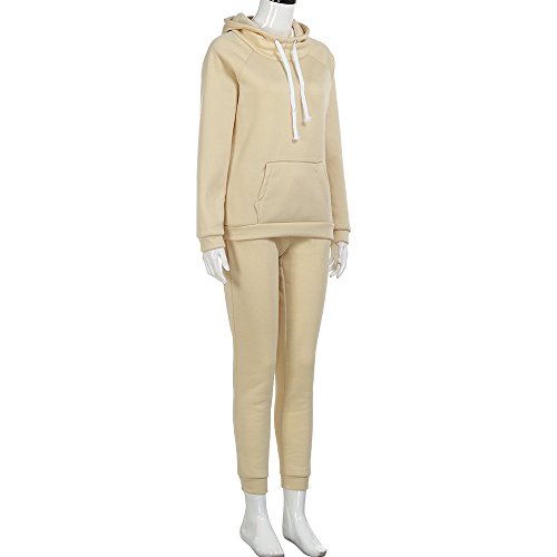 SHOBDW Sudadera con Capucha para Mujer Diaria Conjunto de Dos Piezas Patchwork Invierno Chaqueta de Manga Larga Trajes Deportivos Chándales Pantalones de chándal 2PCS (M, W-Beige)