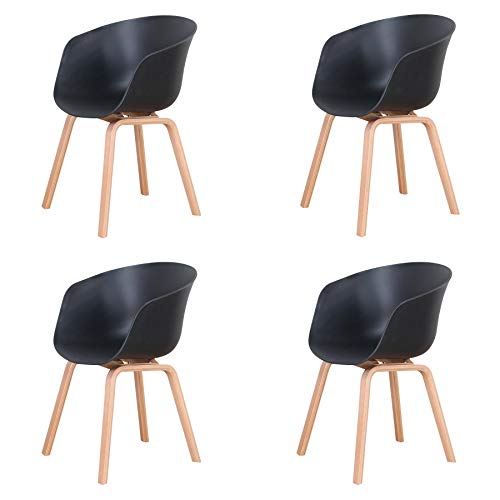 Sillas Comedor Pack 4 ,Sillas Comedor Madera Pata de Madera Silla para Cocina, Restaurante, Comedor-Silla Gris (Negro-4 Sillas)