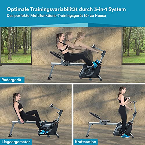 Skandika Vinur 3 en 1 - máquina de Remo ergonómica y reclinada - Plegable - 8 kg de Masa de inercia - Sistema de frenado magnético - multigimnasio para el hogar