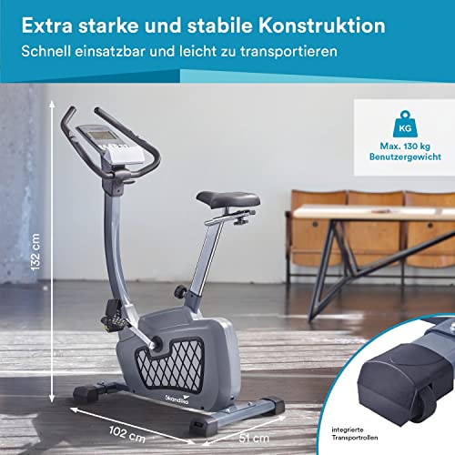 skandika Wiry - Ergómetro/Bicicleta Estática - Bluetooth - 24 programas - Sistema de frenado magnético (Gris)