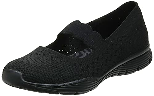 Skechers Seager-Power Hitter, Merceditas Mujer, Black Flat Knit, 38 EU