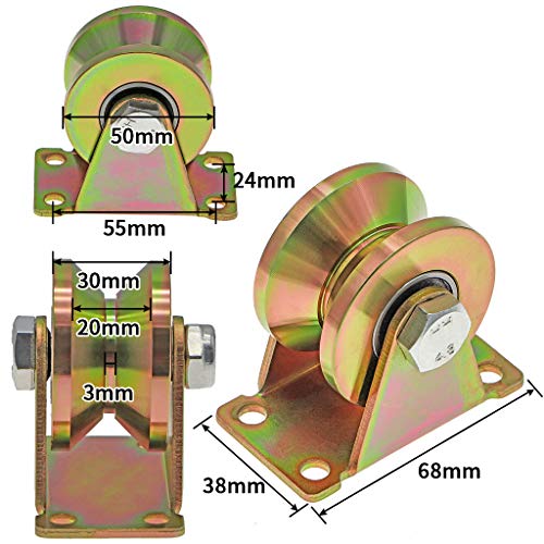 Skelang 4 ruedas ranura en V 50 mm, rodillo de riel de puerta corredera con soporte, ruedas rígidas para puerta corredera, puerta de fábrica, puerta de entrada, capacidad de carga de 300 kg por rueda