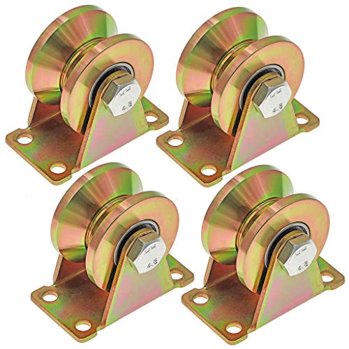 Skelang 4 ruedas ranura en V 50 mm, rodillo de riel de puerta corredera con soporte, ruedas rígidas para puerta corredera, puerta de fábrica, puerta de entrada, capacidad de carga de 300 kg por rueda