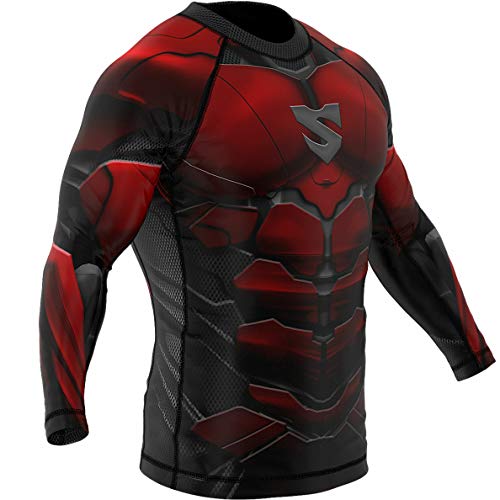 SMMASH Red Armour Rashguard Niño Manga Larga, Camisetas para MMA, Artes Marciales, Deportivo Niño Camiseta, Krav Maga, BJJ, K1, Karate, Material Transpirable y Antibacteriano, (L)