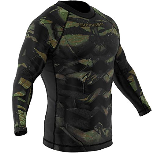 SMMASH Tiger Armour Rashguard Hombre Manga Larga, Camisetas Hombre para MMA, Artes Marciales, Krav Maga, BJJ, K1, Karate, Material Transpirable y Antibacteriano, (L)