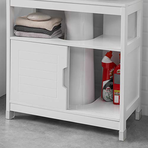 SoBuy FRG128-II-W Mueble para Debajo del Lavabo Armario de Baño de Suelo 1 Estante y 2 Puertas Correderas 60 * 30 * 61 cm ES