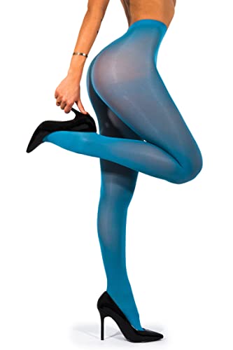 sofsy Medias de Mujer de Microfibra Opacas – Medias de Compresión 40 Den – Pantimedias de Mujer con Braguitas de Refuerzo Invisible – Medias Altas Lagoon Blue Azul laguna 2 - Small
