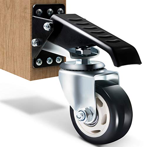 SOLEJAZZ Juego de ruedas para banco de trabajo, 400 kg de capacidad, para trabajo pesado, retráctil, para banco de trabajo, ruedas de uretano de construcción de acero, paquete de 4