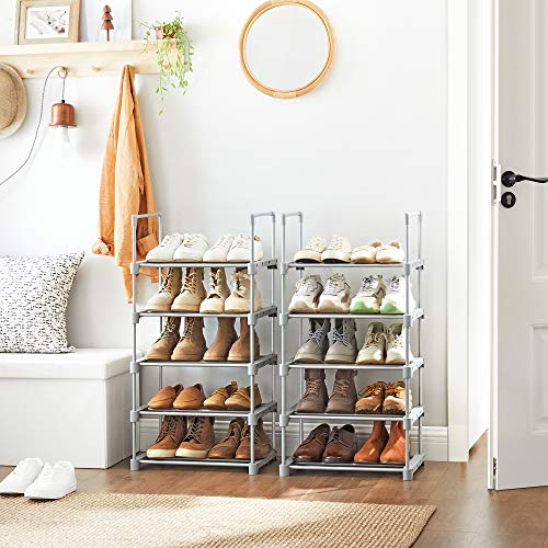 SONGMICS Estante Zapatero, Estante para Zapatos, Juego de 2, 5 Niveles, Metal, Apilable, Ahorra Espacio, Almacenaje Zapato, Multifuncional, para el Pasillo, Dormitorio, Sala de Estar, Gris LSA055G02