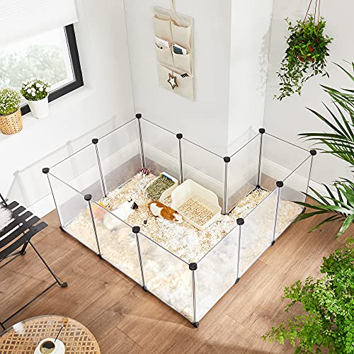 SONGMICS Valla para Animales Pequeños, Parque para Mascotas, Jaula Modular de Plástico, para Conejitos, Hámsteres, Cobayas, Blanco LPC02W