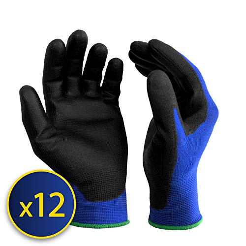 S&R Guantes de Trabajo para Hobre en Nylon resistente con recubrimiento de PU - 12 Pares Talla XL/10