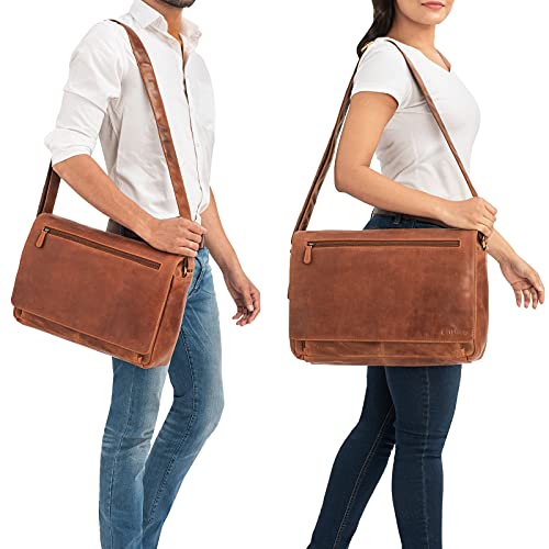 STILORD 'Jan' Maletín para portátil de 15,6' Cuero Estilo Vintage Bolsa de Hombro Bolso de Mensajero o Bandolera de auténtica Piel de búfalo, Color:Andorra - marrón