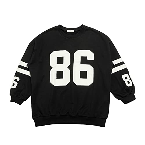 Sudadera de Manga Larga,Suelto Pullover Sweatshirt, Top Camiseta con Cuello Redondo para Niñas(Negro,10-11 años)