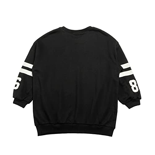Sudadera de Manga Larga,Suelto Pullover Sweatshirt, Top Camiseta con Cuello Redondo para Niñas(Negro,10-11 años)