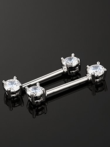 Sumind 6 Pares de Aros de Pezón Lengua Anillas de Barra con Pesas de Acero Inoxidable Piercing de Cuerpo de Zirconia Cúbica, 14 Gauge (Color de Acero)