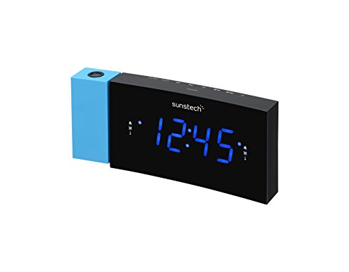 Sunstech FRDP3 - Radio despertador con proyector horario (USB de carga, función sleep y alarma dual), color azul