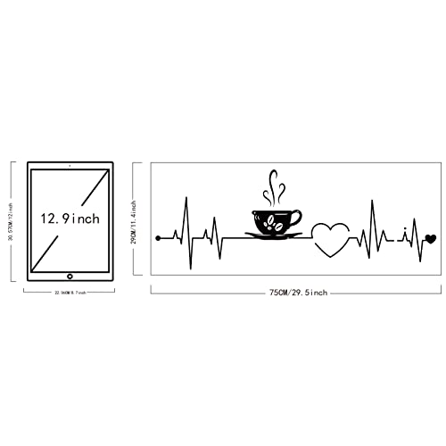 SUPERDANT Taza de Café Pegatinas de Pared Vinilo Taza de Café Electrocardiograma Calcomanías de Arte de Pared Lindo Café Etiqueta de Pared para Cocina Cafetería Bar Cafe 29x75 cm