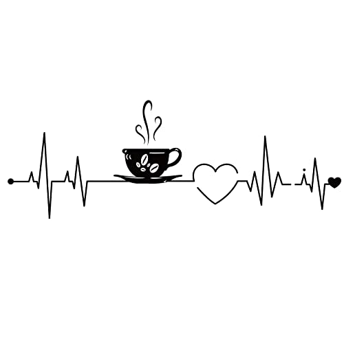SUPERDANT Taza de Café Pegatinas de Pared Vinilo Taza de Café Electrocardiograma Calcomanías de Arte de Pared Lindo Café Etiqueta de Pared para Cocina Cafetería Bar Cafe 29x75 cm