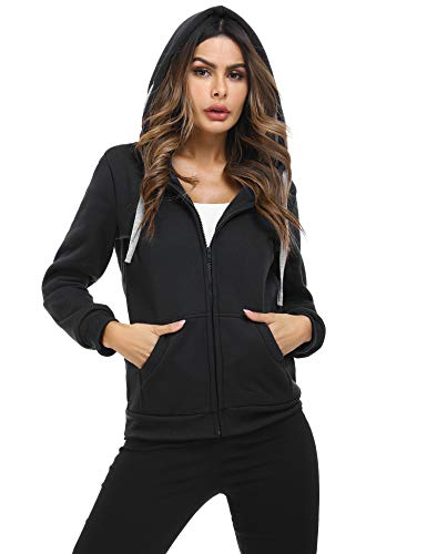 Sykooria Sudadera con Capucha para Mujer Flannel Chaqueta Deportivo con Cremallera y 2 Bolsillo Invierno Otoño para Mujeres Casual Correr Fitness