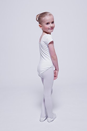 tanzmuster Maillot de Ballet 'Sally' de Manga Corta para niñas en Blanco, 92/98 (3-4 años)