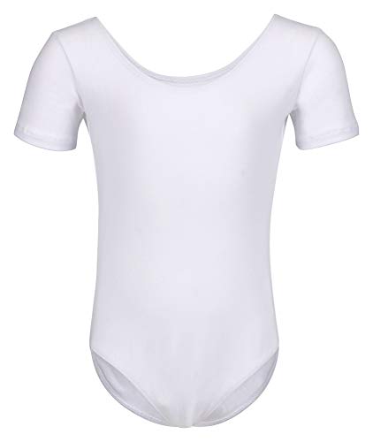 tanzmuster Maillot de Ballet 'Sally' de Manga Corta para niñas en Blanco, 92/98 (3-4 años)