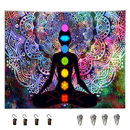 Tapiz Colgar Pared, Tapiz Pared Yoga, Tapiz Mandala Colorido, Tapiz Pared Yoga Mandala, con Kit de Instalación, para Dormitorio, Sala De Estar, Dormitorio, Decoración de Habitación de Estudio