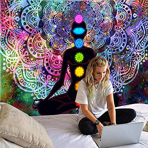 Tapiz Colgar Pared, Tapiz Pared Yoga, Tapiz Mandala Colorido, Tapiz Pared Yoga Mandala, con Kit de Instalación, para Dormitorio, Sala De Estar, Dormitorio, Decoración de Habitación de Estudio