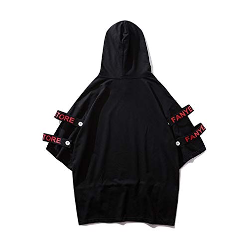 Tasty Life Sudadera con Capucha De Manga Corta para Hombres, Camiseta con Capucha, Camiseta Holgada De Hip-Hop Holgada De Gran Tamaño, Sudadera con Capucha De Media Manga Falsa(XL,Black)