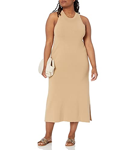 The Drop Gabriela Maxivestido de Punto de Cuello Cerrado con Falda Evasé y Raja Lateral para Mujer, Curds & Whey, 3XL Grande