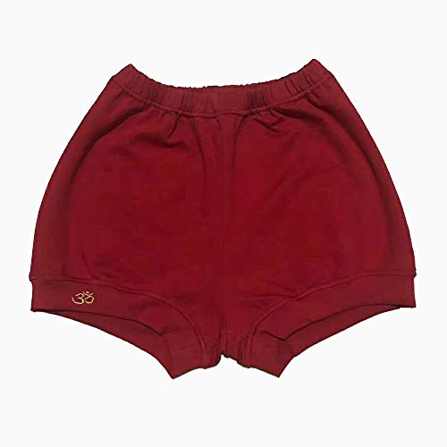 THEECA - Pantalones cortos de algodón elástico suave para mujeres y hombres profesionales Iyengar yoga (rojo vino, L)