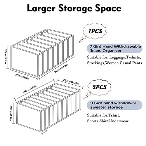 Thnkstaps Organizador de Cajones de 3 Piezas, Caja de Almacenamiento de Malla Plegable, Organizador de Jeans, Lavable Almacenamiento Cajón Armario Organizador (7, 9, 9 Rejillas, Blanco)