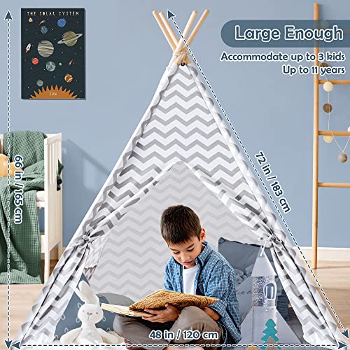 Tipi Infantil Tienda para niños con colchoneta Acolchada & Luz de hadas- Tienda de campaña para niños y niñas de Interior y Exterior, Gris Chevron Heavy Cotton Canvas Teepee (165 cm de Altura)