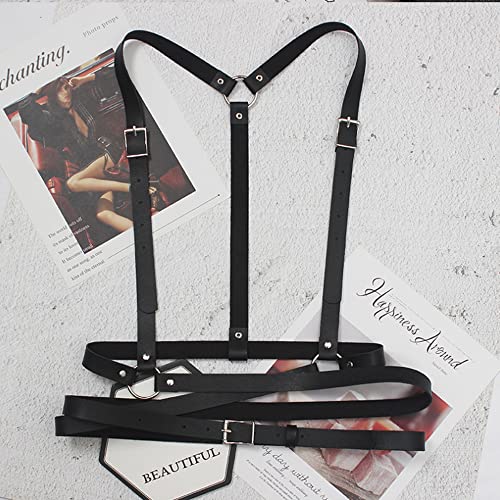 TOFBS Punk Cinturón de Arnés de Cintura Cuerpo de Cuero Cadena de Pecho Chaleco Gótico Negro Cinturón Joyería Corporal Ajustable para Mujer Niñas Fiesta de Cosplay Rave Disfraz de Halloween (#2)