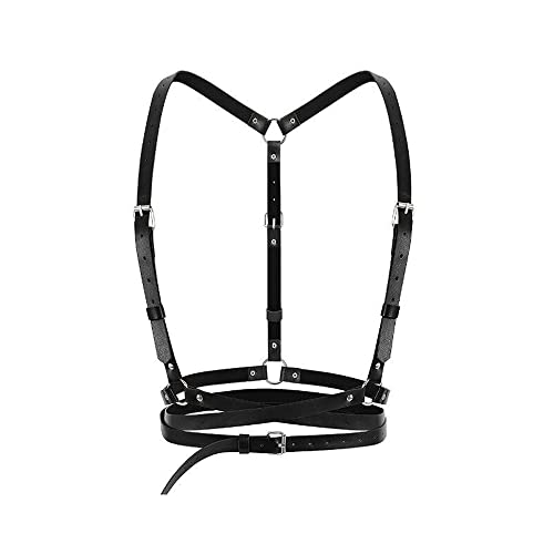 TOFBS Punk Cinturón de Arnés de Cintura Cuerpo de Cuero Cadena de Pecho Chaleco Gótico Negro Cinturón Joyería Corporal Ajustable para Mujer Niñas Fiesta de Cosplay Rave Disfraz de Halloween (#2)
