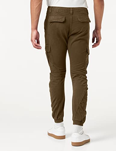 URBAN CLASSICS Pantalón jogging Cargo con bolsillos de parche 2 laterales y 2 traseros, ajuste slim fit, color liso, cintura cordón, puños elásticos, color verde, talla XL