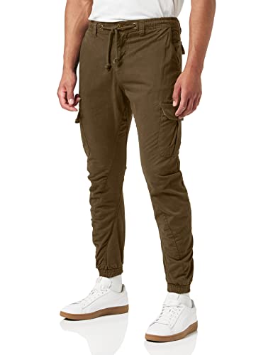 URBAN CLASSICS Pantalón jogging Cargo con bolsillos de parche 2 laterales y 2 traseros, ajuste slim fit, color liso, cintura cordón, puños elásticos, color verde, talla XL